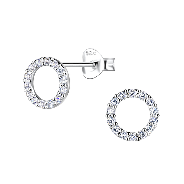Silver Circle Stud Earrings - Wholesale - 24078