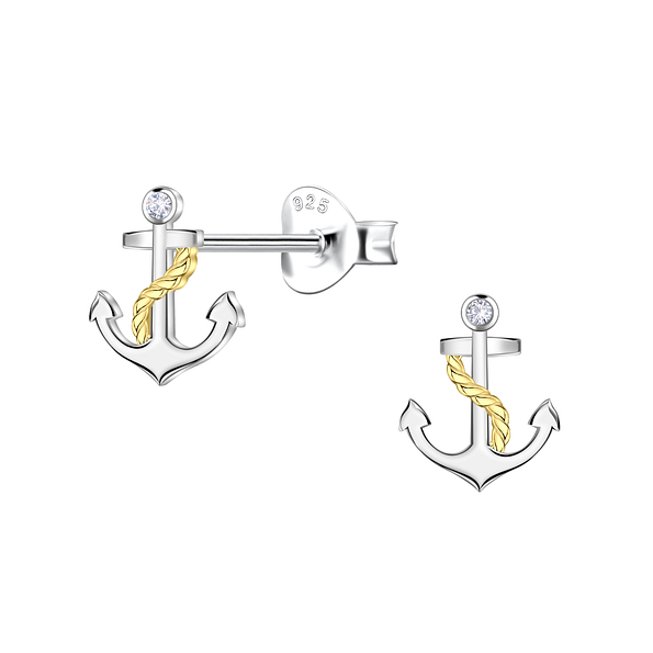 Silver Anchor Stud Earrings - Wholesale - 24360