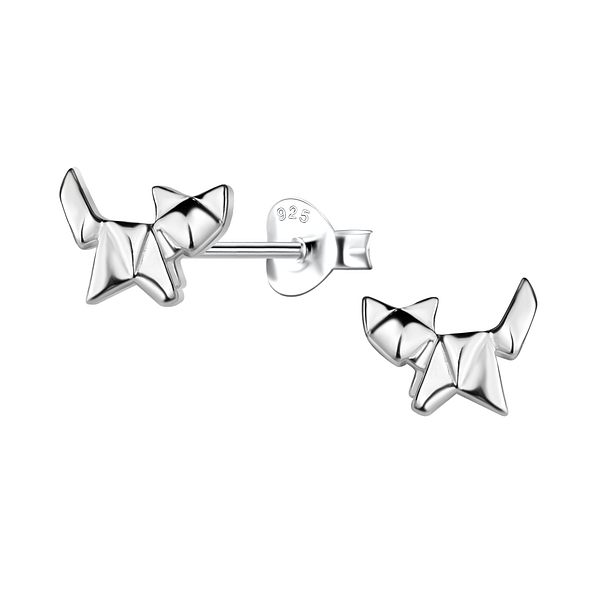 Silver Origami Cat Stud Earrings - Wholesale - 24384