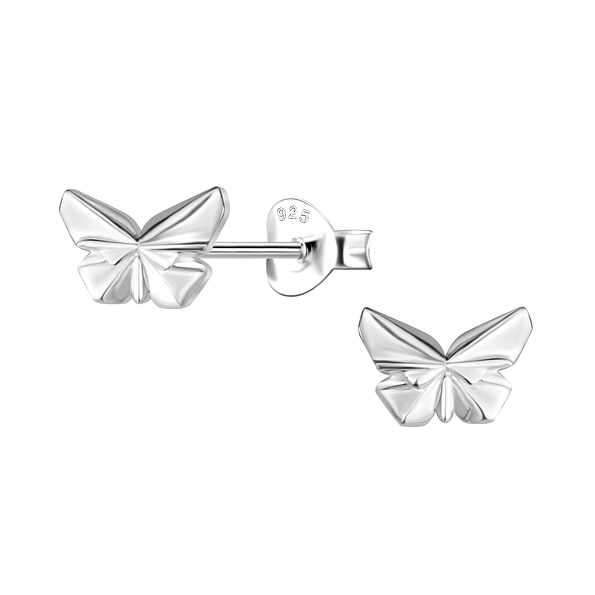 Silver Origami Butterfly Stud Earrings - Wholesale - 24385