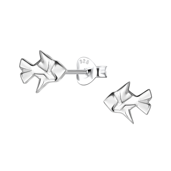 Silver Origami Fish Stud Earrings - Wholesale - 24386
