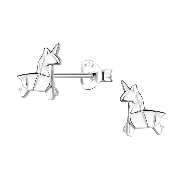 Silver Origami Unicorn Stud Earrings - Wholesale - 24388