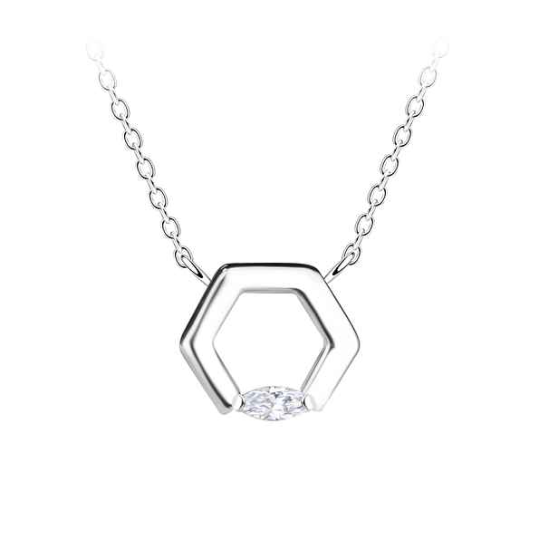 Silver Hexagon Necklace - Wholesale - 24150