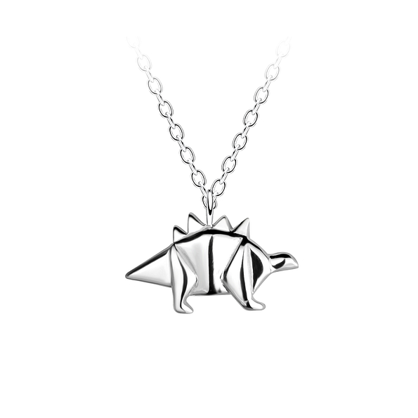 Silver Origami Dinosaur Necklace - Wholesale - 24379