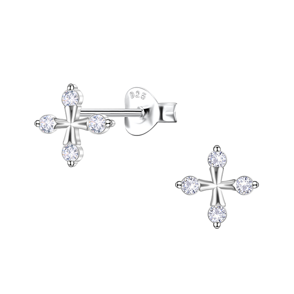 Silver Cross Stud Earrings - Wholesale - 24434