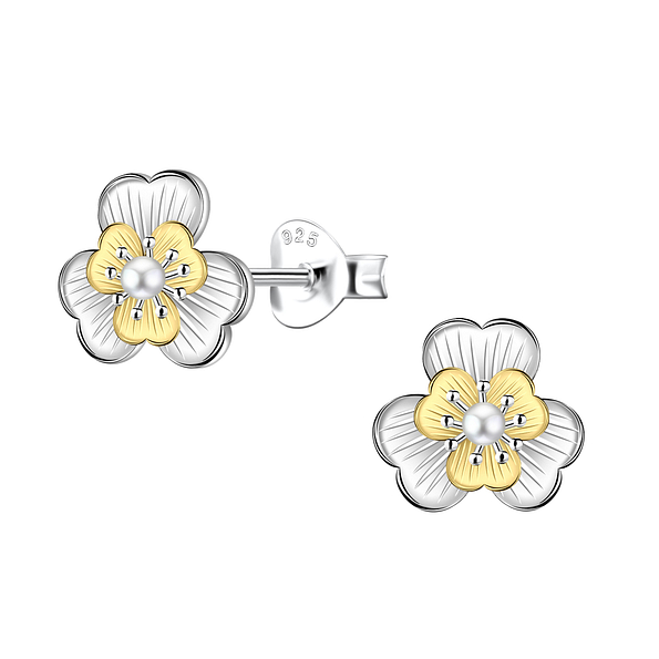 Silver Flower Stud Earrings - Wholesale - 24535