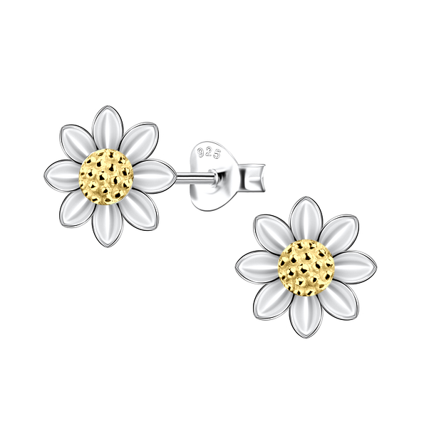 Silver Flower Stud Earrings - Wholesale - 24537