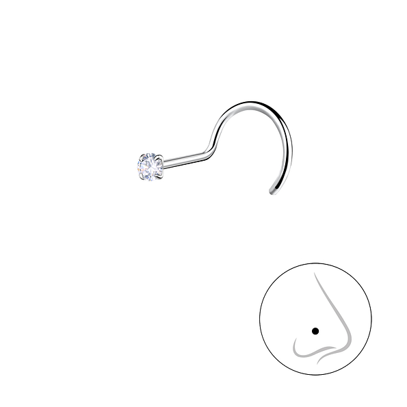 1.8mm Round Cubic Zirconia Silver Nose Spinner - Wholesale - 25181