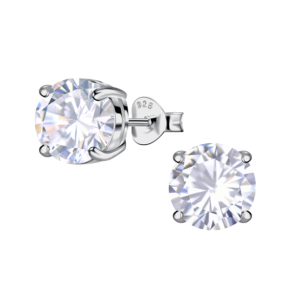 8mm Round Cubic Zirconia Silver Stud Earrings - Wholesale - 24052