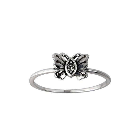 Silver Butterfly Crystal Ring - Wholesale - 26087