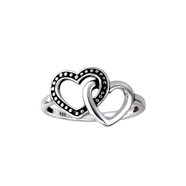 Silver Double Heart Ring - Wholesale - 26118
