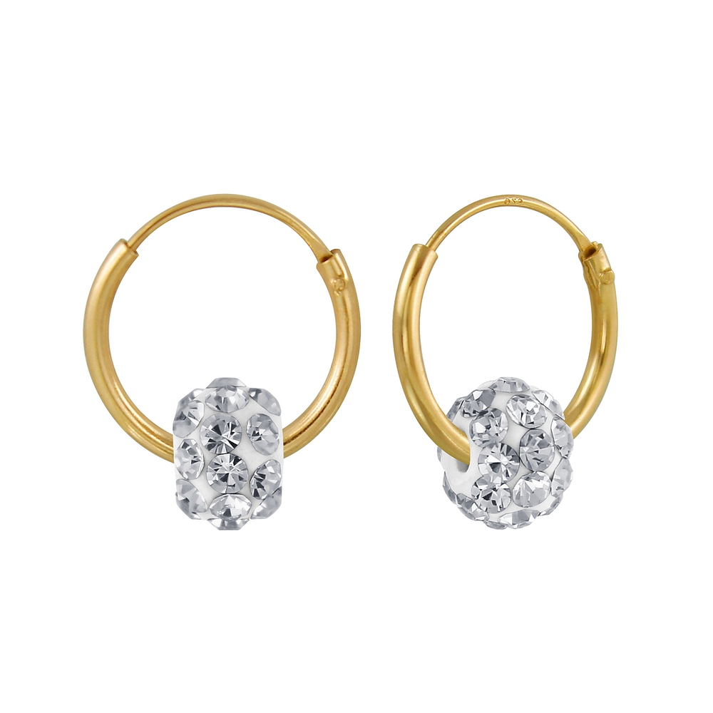 925 Silver Jewelry Silver Crystal Ball Hoop Earrings 2869