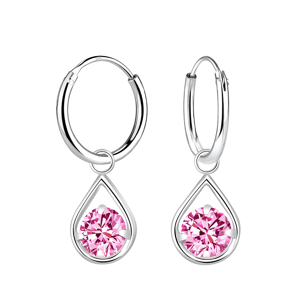 925 Silver Jewelry Silver Tear Drop Charm Hoop Earring 4058