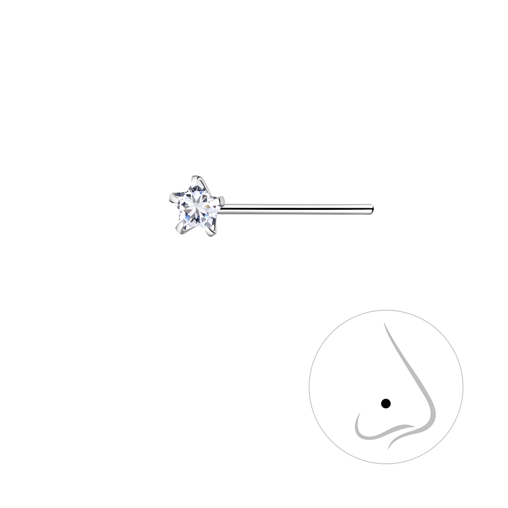 Wholesale 3mm Star Cubic Zirconia Silver Nose Stud - Pack of 10