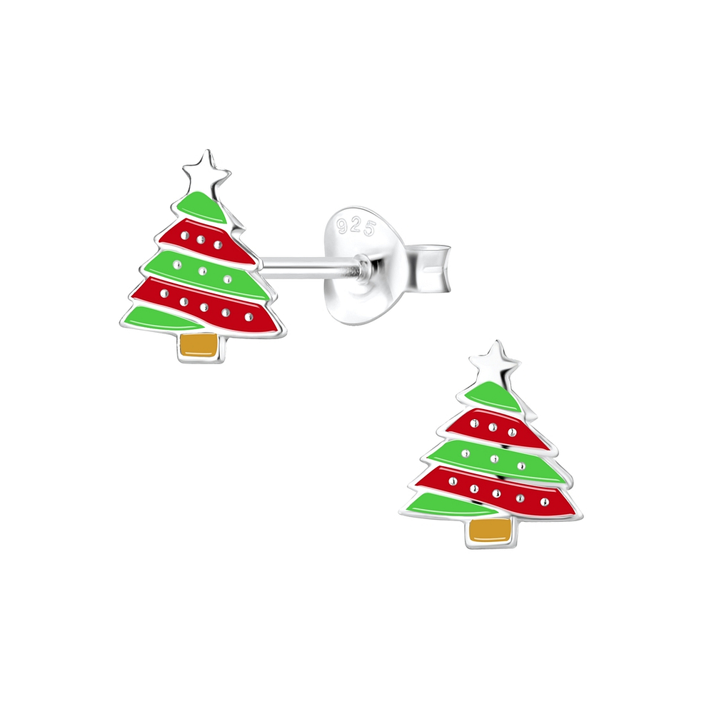 925 Silver Jewelry Silver Christmas Tree Stud Earrings 8450