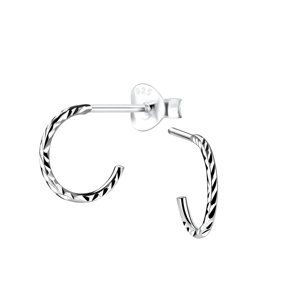 925 Silver Jewelry Silver Half Hoop Stud Earrings With Diamond Cut 9122