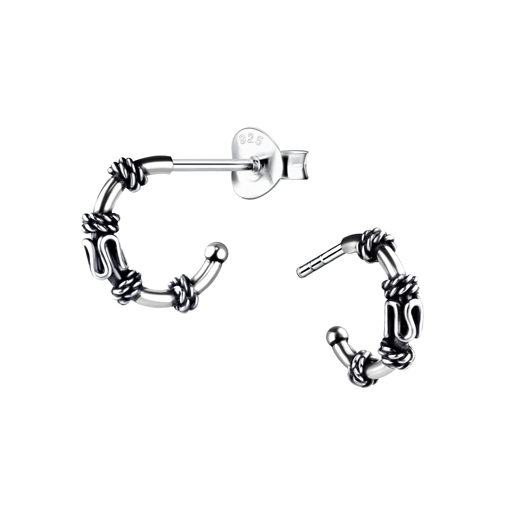 925 Silver Jewelry Silver Half Hoop Stud Earrings 9228