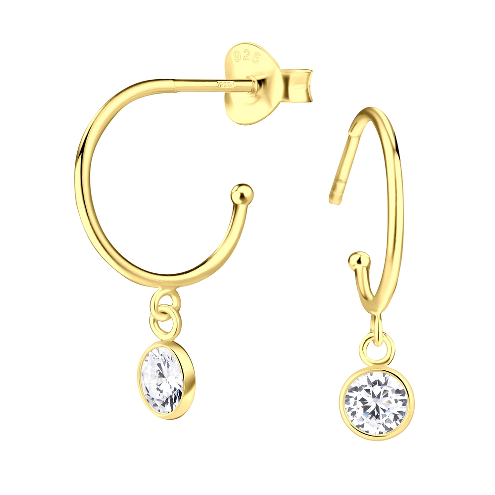 925 Silver Jewelry | Silver Round Half Hook Stud Earrings - 10686