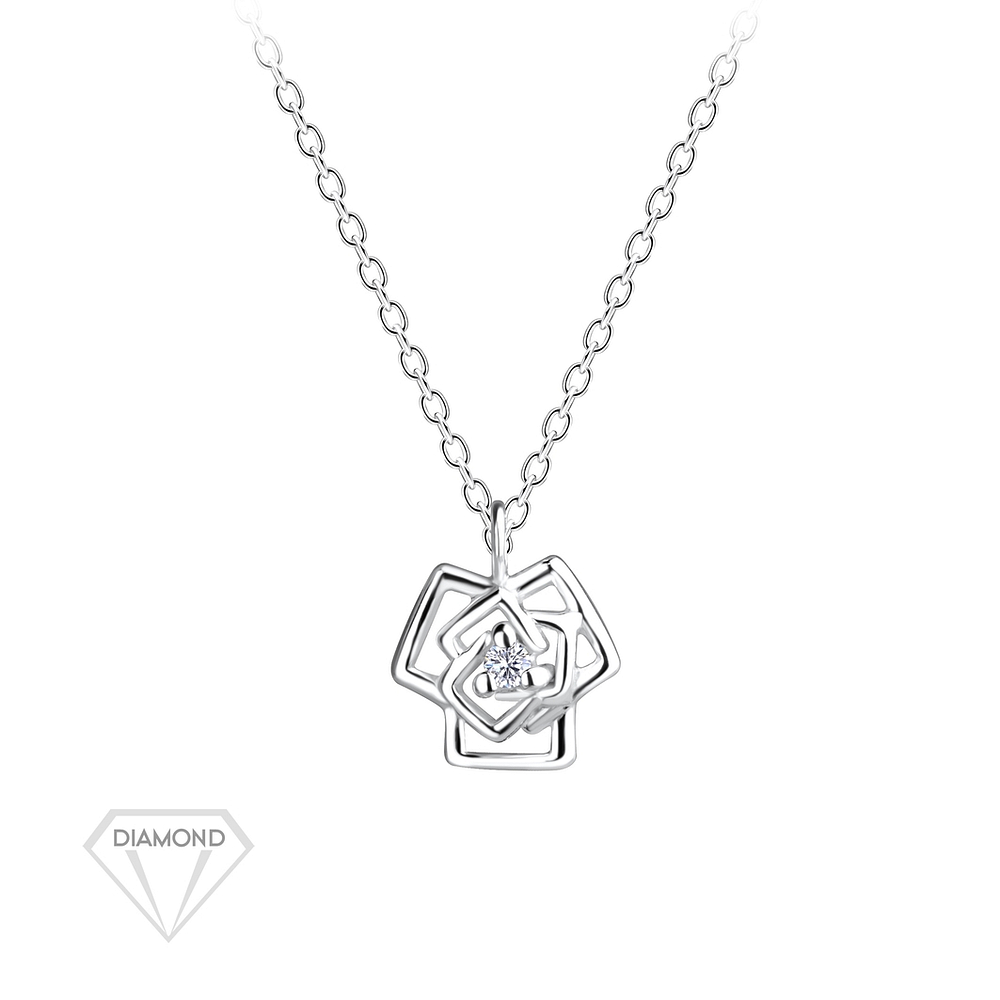 925 Silver Jewelry Silver Rose Flower Necklace With Diamond 15817