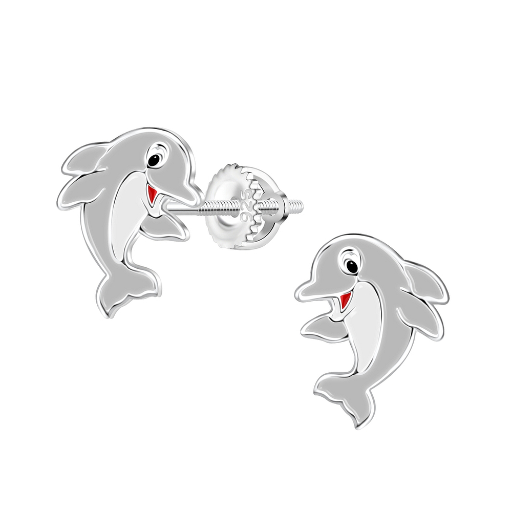 925 Silver Jewelry Silver Dolphin Screw Back Earrings 16999