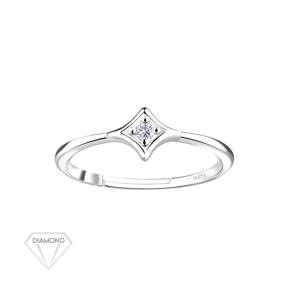 925 Silver Jewelry Silver Diamond Shaped Adjustable Ring With Diamond
