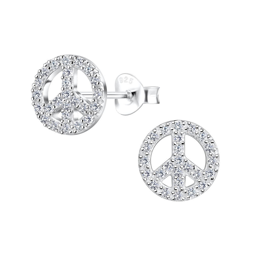 Wholesale Silver Peace Sign Stud Earrings