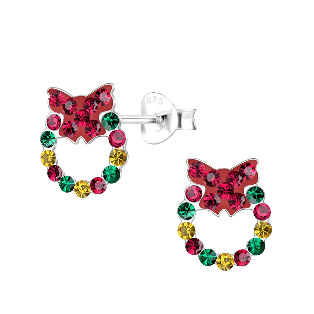 925 Silver Jewelry Silver Christmas Wreath Stud Earrings 17947