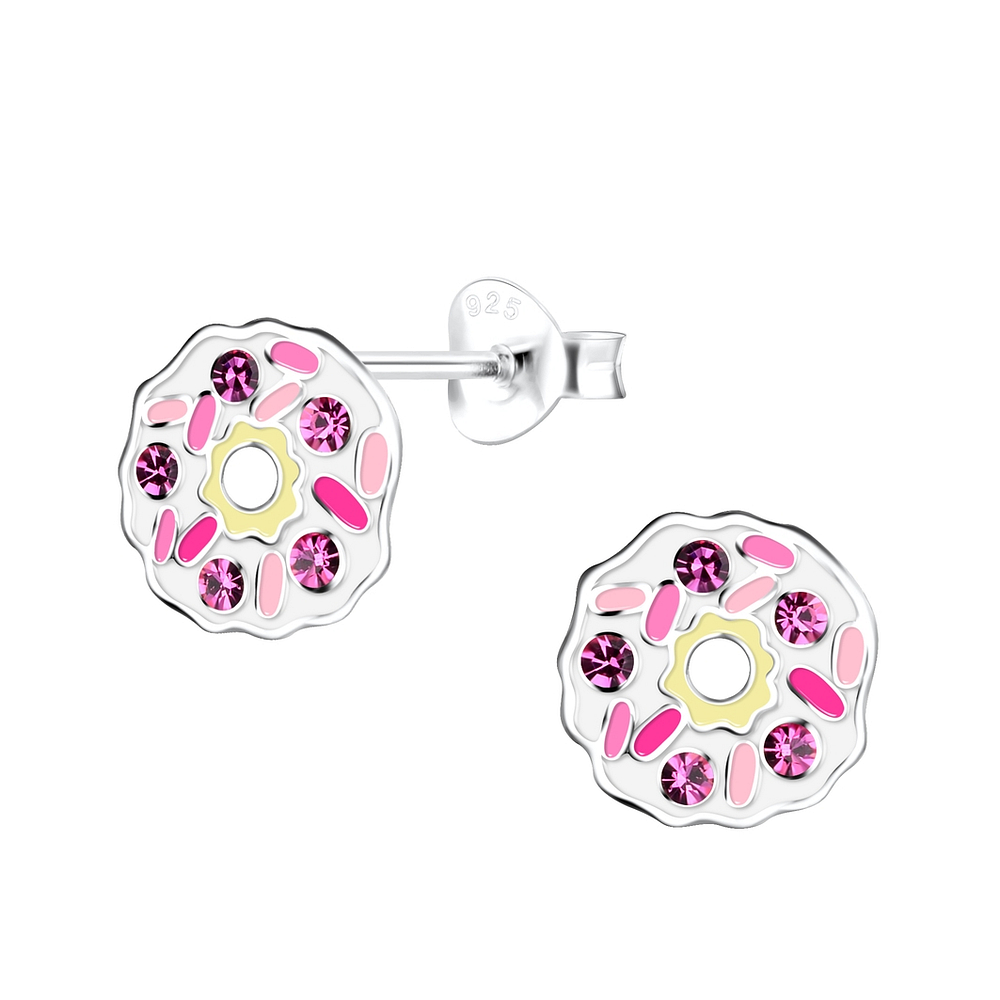 925 Silver Jewelry Silver Donut Stud Earrings 18662