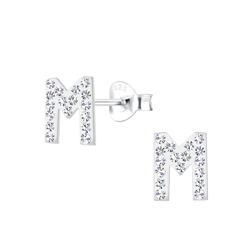925 Silver Jewelry Silver Letter M Stud Earrings 19192