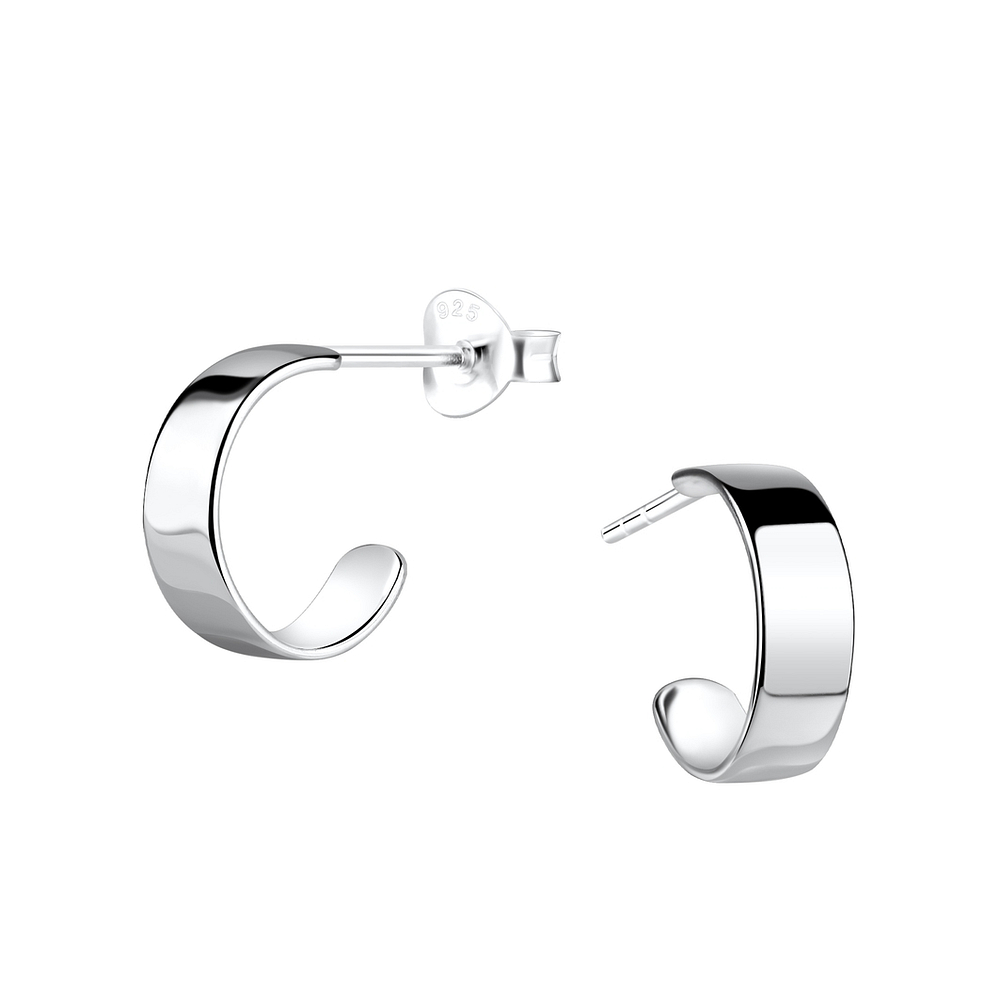 925 Silver Jewelry Silver Half Hoop Stud Earrings 19444