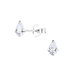 Wholesale 4X6mm Pear Cubic Zirconia Silver Stud Earrings
