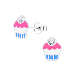 Wholesale Silver Cupcake Stud Earrings