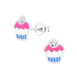 Wholesale Silver Cupcake Stud Earrings