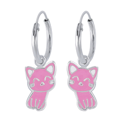 Wholesale Silver Cat Charm Hoop Earrings