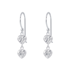 Wholesale Silver Heart Cubic Zirconia Dangle Earrings