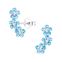 Wholesale Silver Triple Crystal Flower Stud Earrings