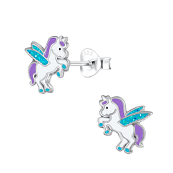 Wholesale Silver Winged Unicorn Stud Earrings