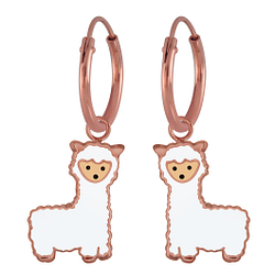 Wholesale Silver Alpaca Charm Hoop Earrings