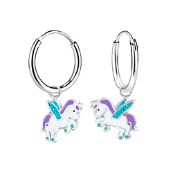 Wholesale Silver Winged Unicorn Charm Hoop Earrings