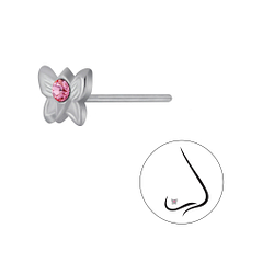 Wholesale Silver Butterfly Crystal Nose Stud - Pack of 10