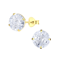 Wholesale 8mm Round Checkerboard Cubic Zirconia Silver Stud Earrings