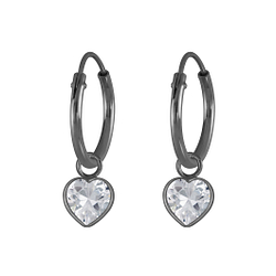 Wholesale 4mm Heart Cubic Zirconia Silver Charm Hoop Earrings