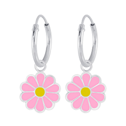 Wholesale Silver Daisy Flower Charm Hoop Earrings