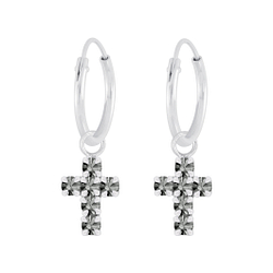 Wholesale Silver Cross Crystal Charm Hoop Earrings