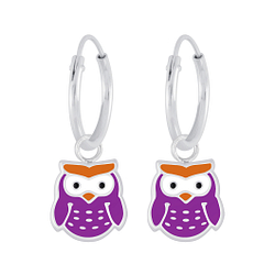 Wholesale Silver Owl Charm Hoop Earrings