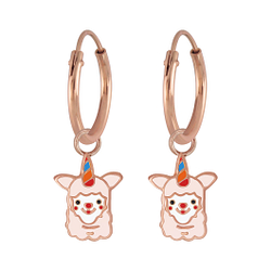 Wholesale Silver Alpaca Charm Hoop Earrings