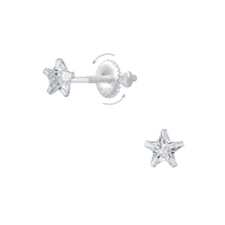 Wholesale 4mm Star Cubic Zirconia Silver Screw Back Earrings