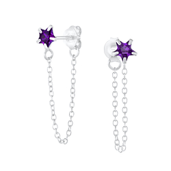 Wholesale 4mm Star Cubic Zirconia Sliver Stud Earrings with Chain