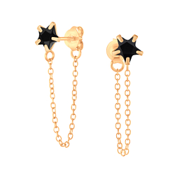 Wholesale 6mm Star Cubic Zirconia Sliver Stud Earrings with Chain