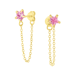 Wholesale 6mm Star Cubic Zirconia Sliver Stud Earrings with Chain